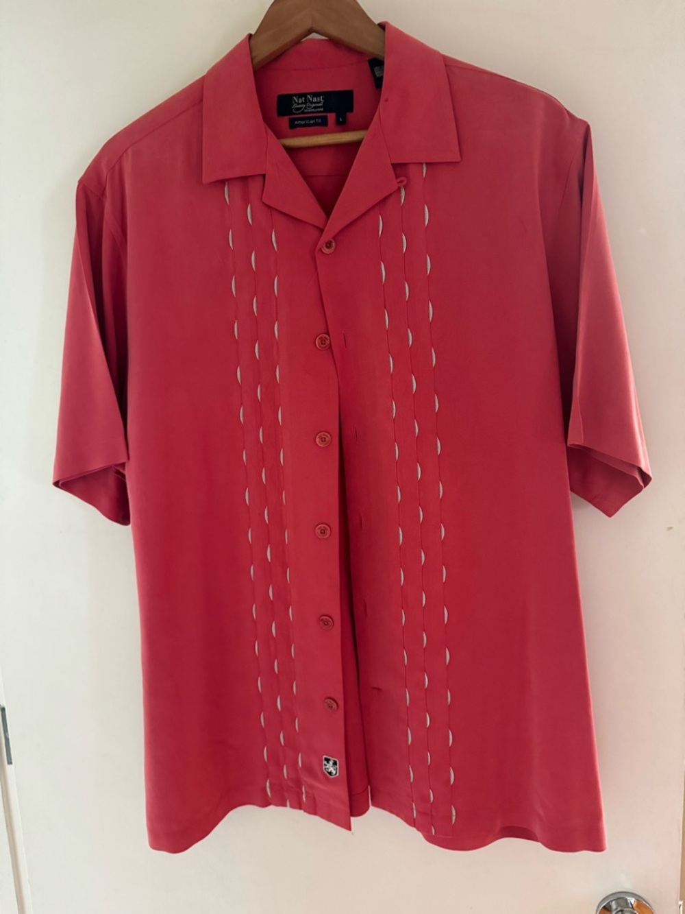 Nat Nast Coral Pink Short-Sleeve Cuban Button-Down Shirt